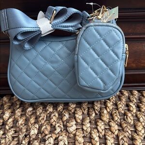 Derek Heart Blue Quilted Crossbody Bag with Chain Detail